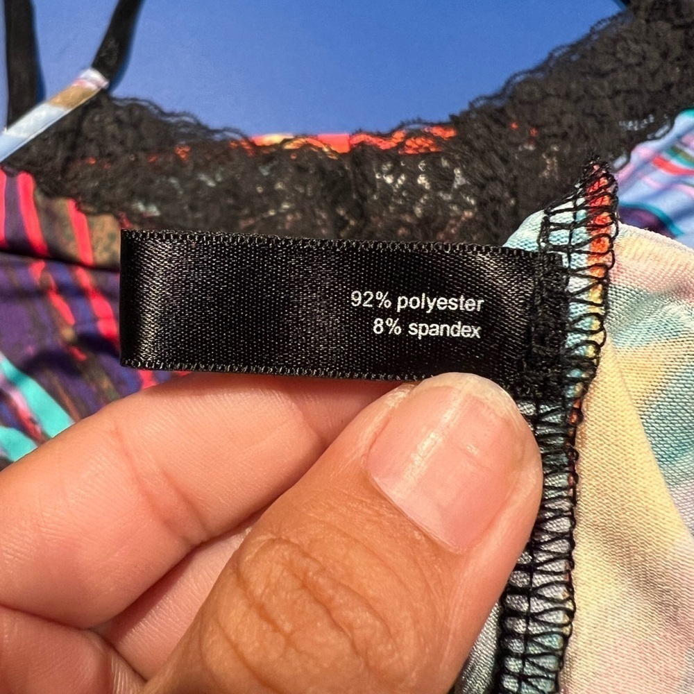 Vintage Y2K Fashion Bug Rainbow Lace Trim Cami Size  1x - Picture 7 of 8
